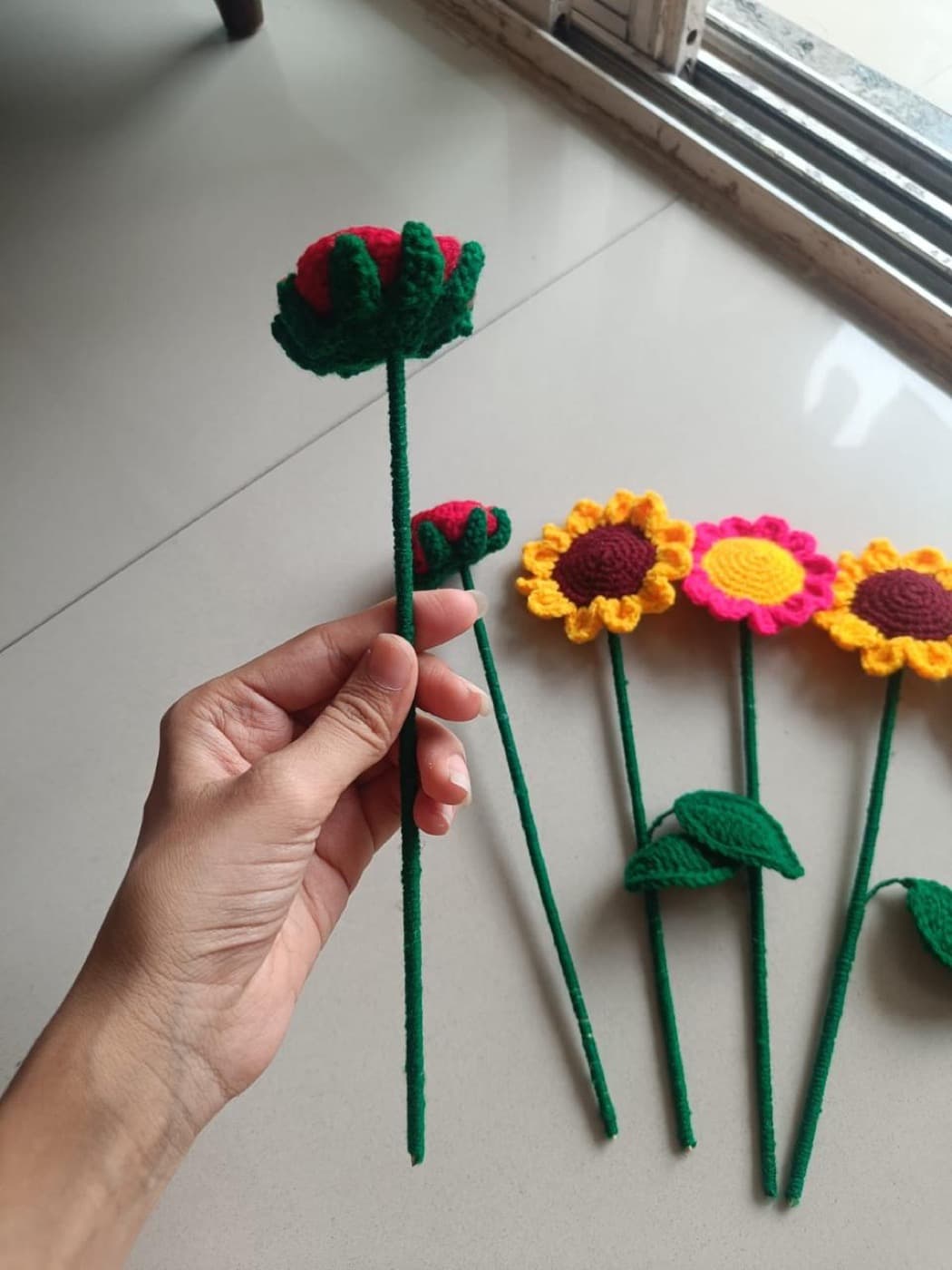 Handmade Crochet Rose Bud Stem — handmade crochet by Anzy Crochets
